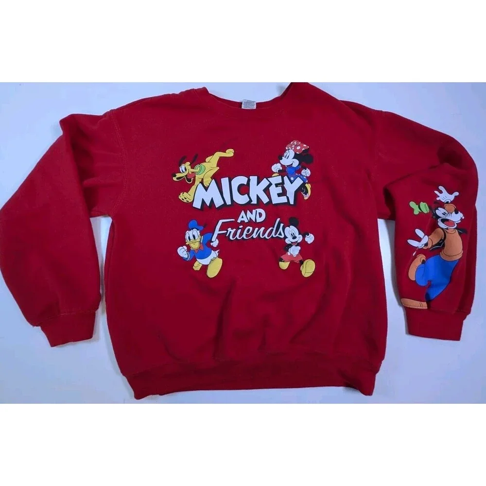 Disney Mickey and Friends Pullover Red sweater crew neck Large EUC